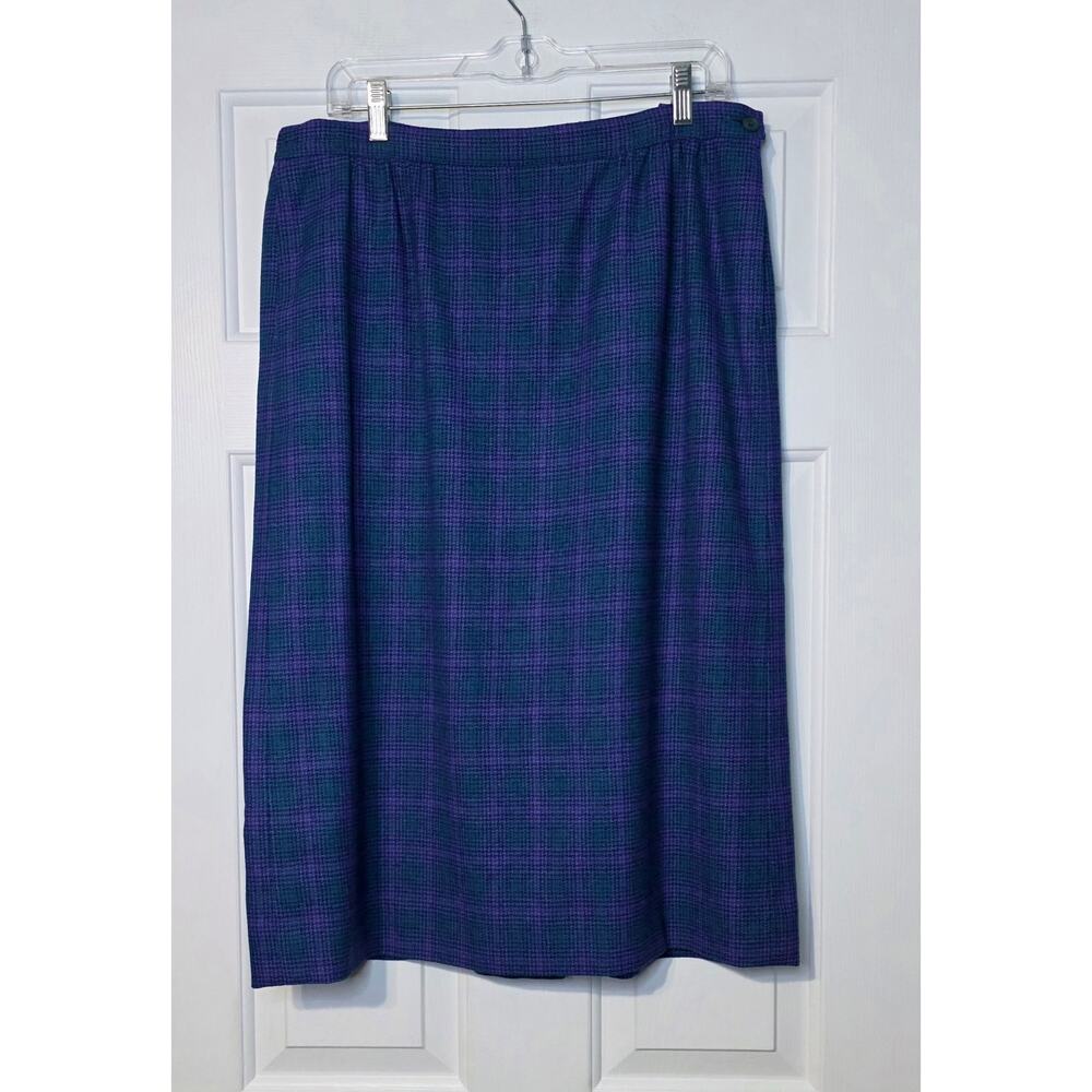 Pendleton Purple Blue Plaid 100% Virgin Wool Skirt Womens Size 14W NWOT
